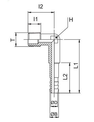 Disegno Tecnico 1172 Portagomma  a gomito serie lunga conico BSPT