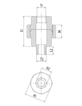 Disegno Tecnico 1420-P3 Nipplo in 3 pezzi maschio conico BSPT / femmina cilindrico BSPP microfuso