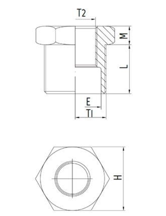 Disegno Tecnico 1440MF Riduzione maschio conico BSPT / femmina cilindrico BSPP microfuso