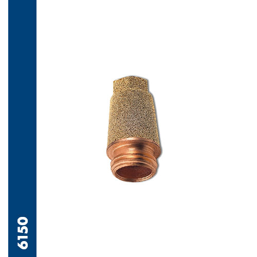 Hexagonal head cone-shaped silencer of sinterized spherical bronze with circular coppered steel base