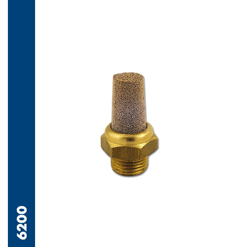 Cone-shaped silencer of sinterized spherical bronze riveted on hexagonal brass base