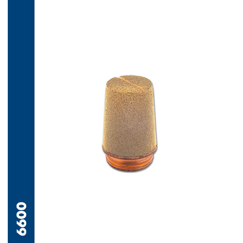 Cone e-shaped silencer of sinterized spherical bronze with circular brass coppered and screwdriver