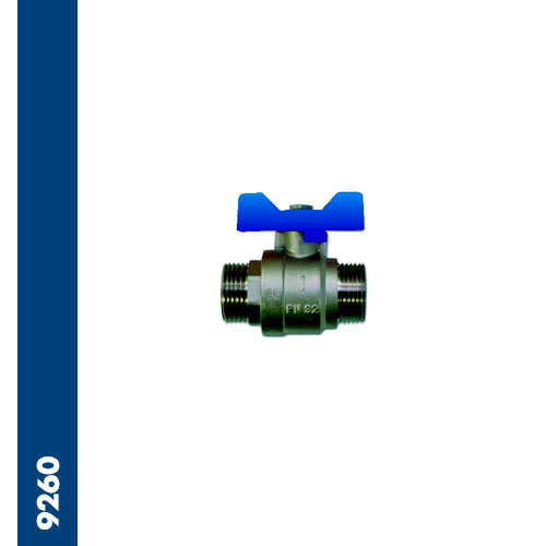 Immagine 9260 - Valvola a sfera universale a passaggio totale, attacchi filettati gas M/M - leva blu a farfalla