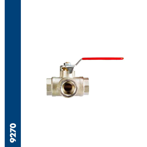 Three ways reduced bore universal ball valve T PORT, threaded ends BSPP F/F/F - red lever