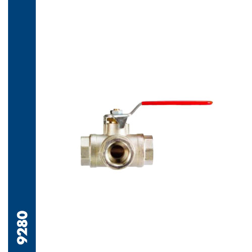 Three ways reduced bore universal ball valve L PORT, threaded ends BSPP F/F/F - red lever