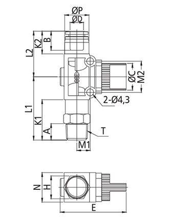 Disegno Tecnico HVF Valvola maschio conica BSPT (Flusso Filetto-Tubo)