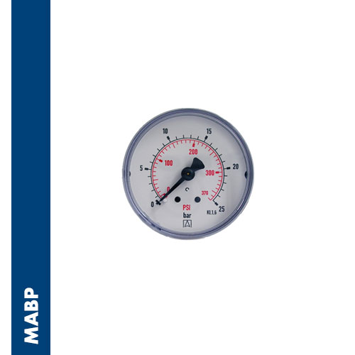 Immagine MABP - Impact resistant unfilled pressure gauge for the industry with ABS case, spring & hub in brass, back connection, BSPT thread according to directive EN 837-1 / 7,3