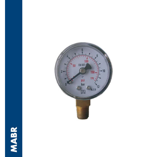 Impact resistant unfilled pressure gauge for the industry with ABS case, spring & hub in brass, bottom connection, BSPT thread according to directive EN 837-1 / 7,3