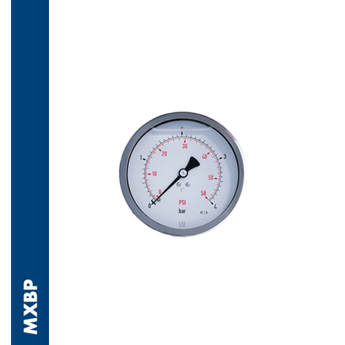 Immagine MXBP - Filled pressure gauge with Inox AISI 304 case, spring & hub in brass, back connection, BSPP thread, according to directive EN 837-1 / 7,3