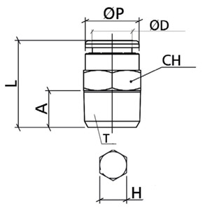 Disegno Tecnico OTRC-R Diritto maschio conico BSPT nichelato