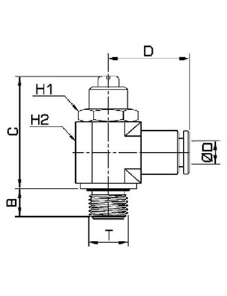 Disegno Tecnico SXSC-DF Regolatore di flusso a cacciavite femmina cilindrico BSPP per cilindri in AISI 316