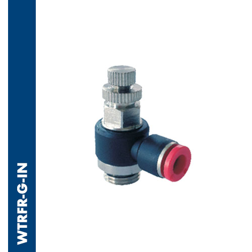 Banjo male elbow flow regulator BSPP thread for cylinders nickel plated with handle regulation
