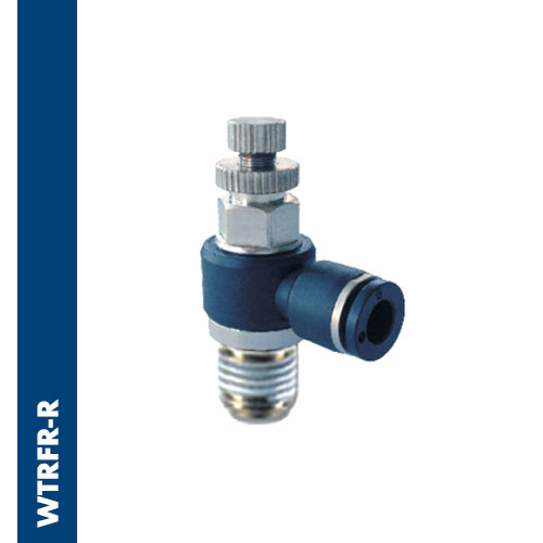 Banjo male elbow flow regulator BSPP thread for cylinders nickel plated with handle regulation