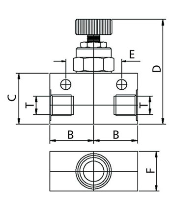 Disegno Tecnico XSFC-B-N Regolatore di flusso bidirezionale filetto femmina cilindrico NPT Inox AISI 316